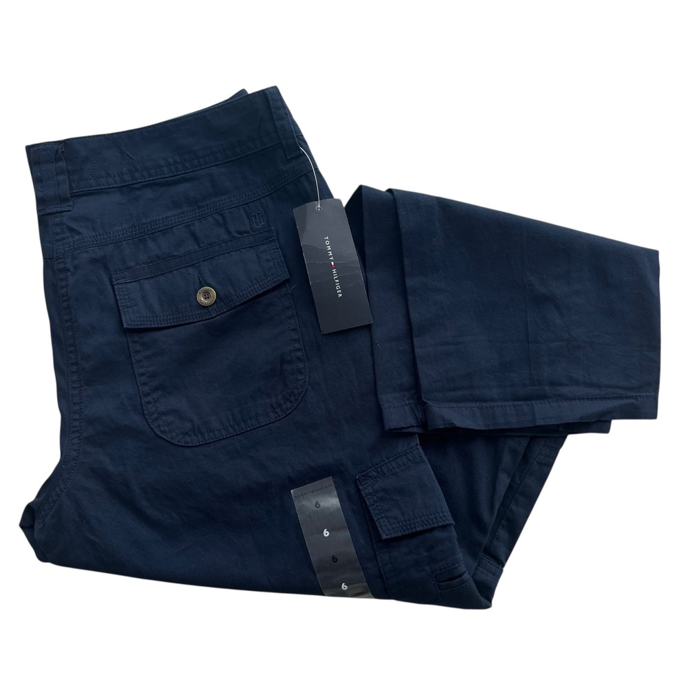 Tommy Hilfiger Womens 6 Core Navy Blue Cotton Cargo Utility Crop Ankle Pants New